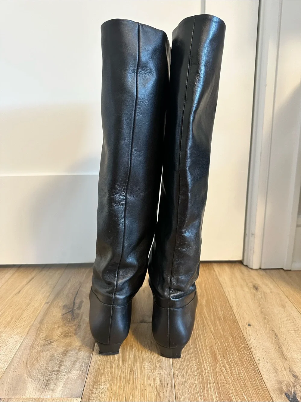 STAUD Black Leather Wally Flat Boots